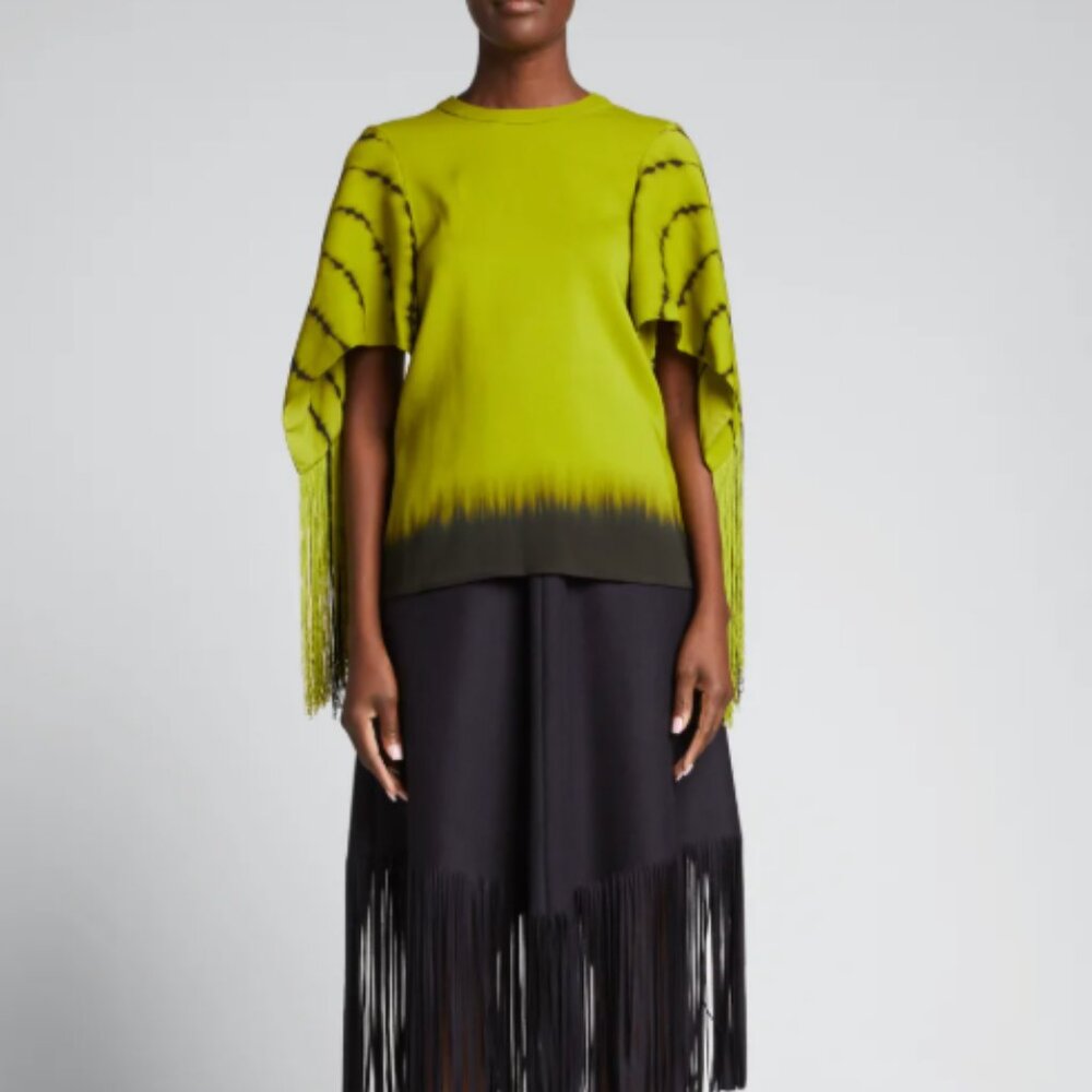 Proenza Schouler Green Tie Dye Blouse with Fringe - Size 8